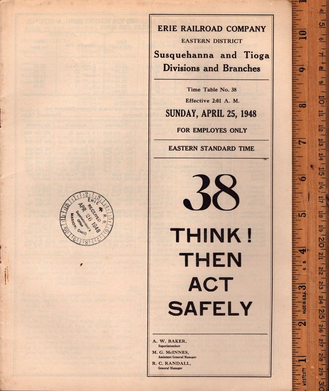 Erie Susquehanna and Tioga Divisions and Branches 1948