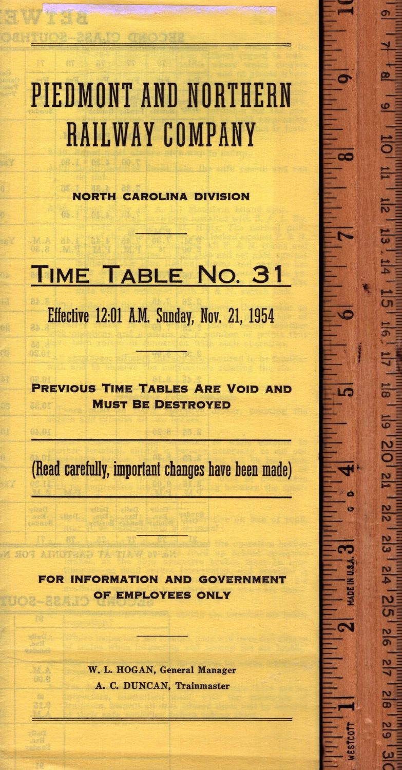 Piedmont and Northern North Carolina Division 1954