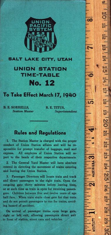 Union Pacific Salt Lake City Union Station 1940