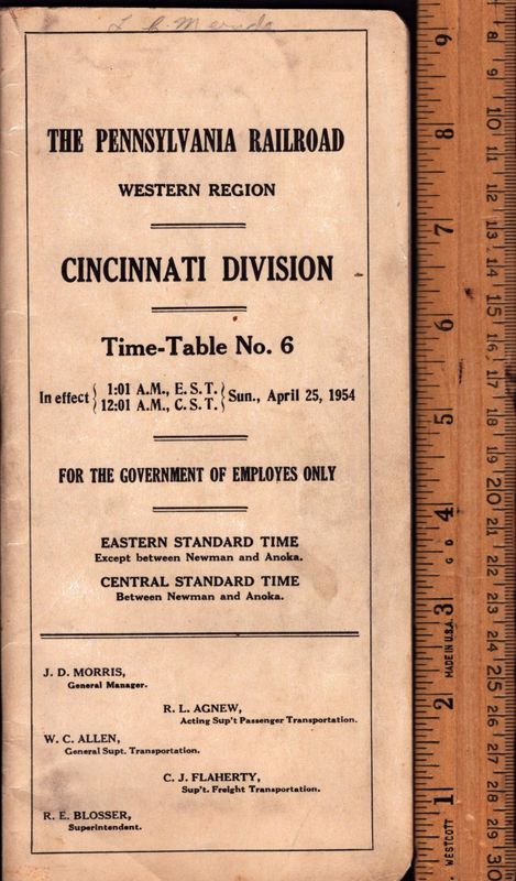 Pennsylvania RR Cincinnati Division 1954