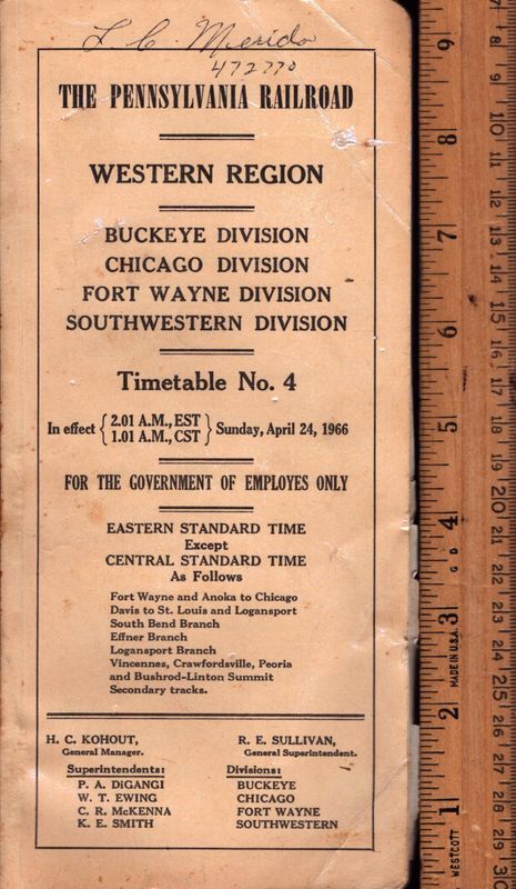 Pennsylvania RR Western Region 1966