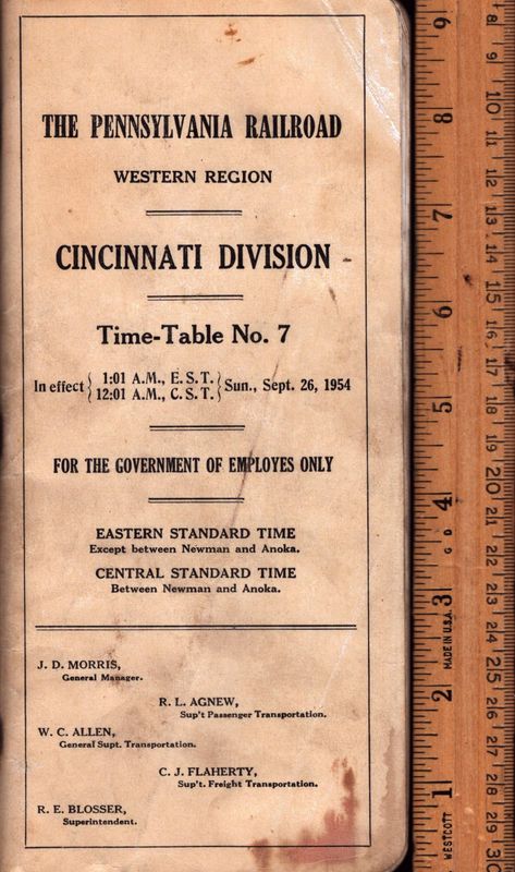Pennsylvania RR Cincinnati Division 1954
