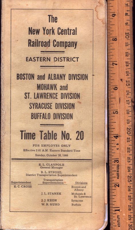 New York Central  Boston & Albany, Mohawk & St. Lawrence, Syracuse and Buffalo Divisions 1966