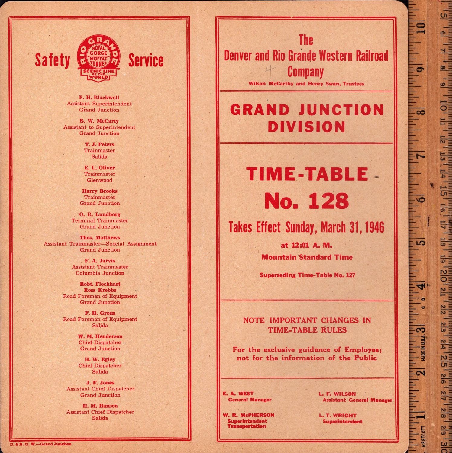 Denver & Rio Grande Western Grand Junction Division 1946