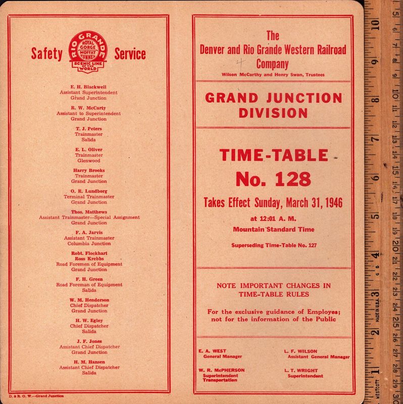 Denver & Rio Grande Western Grand Junction Division 1946