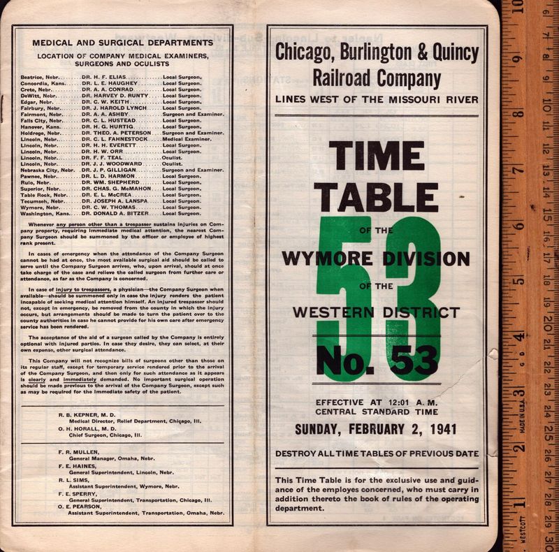 Chicago, Burlington & Quincy Wymore Division 1941