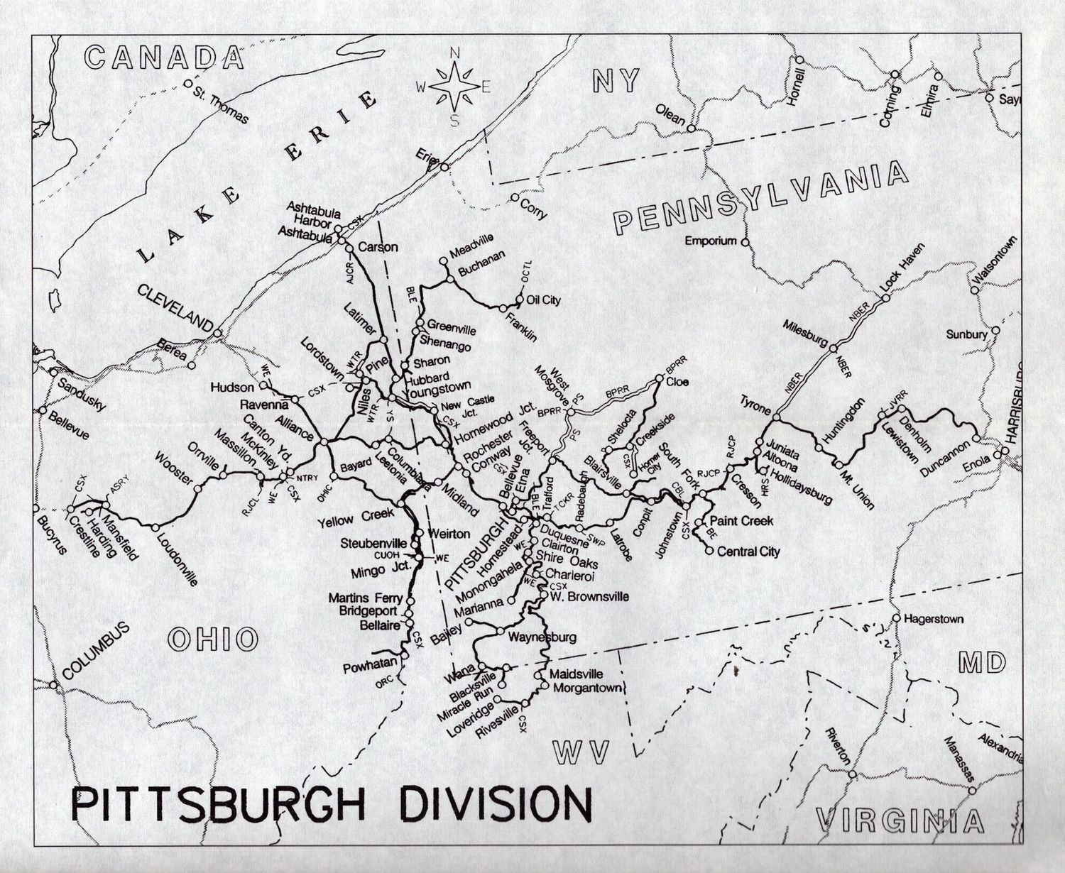 Norfolk Southern Pittsburgh Division Map 1999