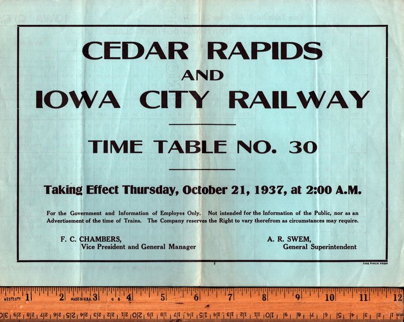Cedar Rapids & Iowa City Railway 1937