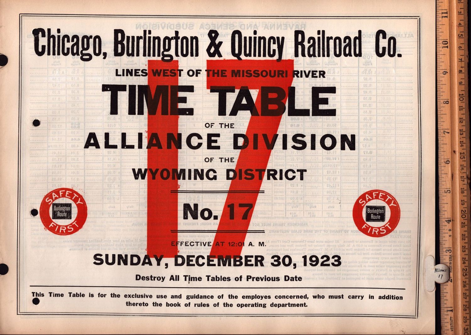 Chicago, Burlington & Quincy Alliance Division 1923