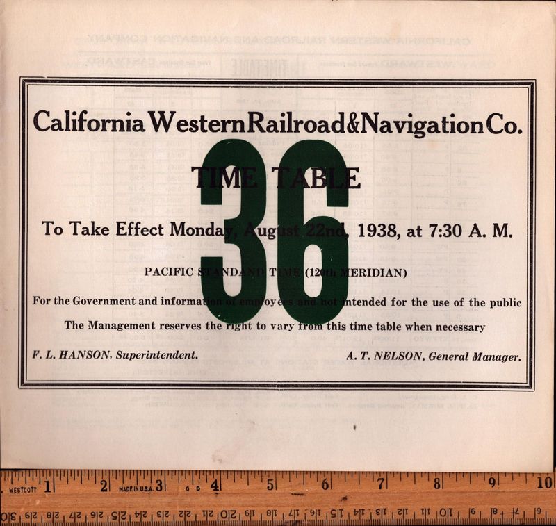 California Western Railroad & Navigation Co. 1938