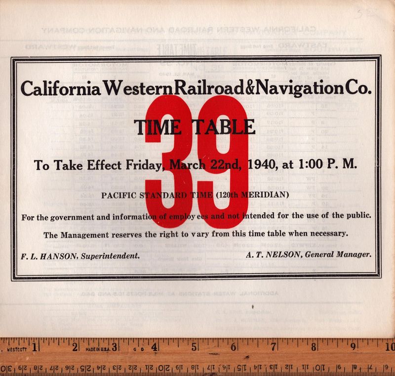 California Western Railroad & Navigation Co. 1940