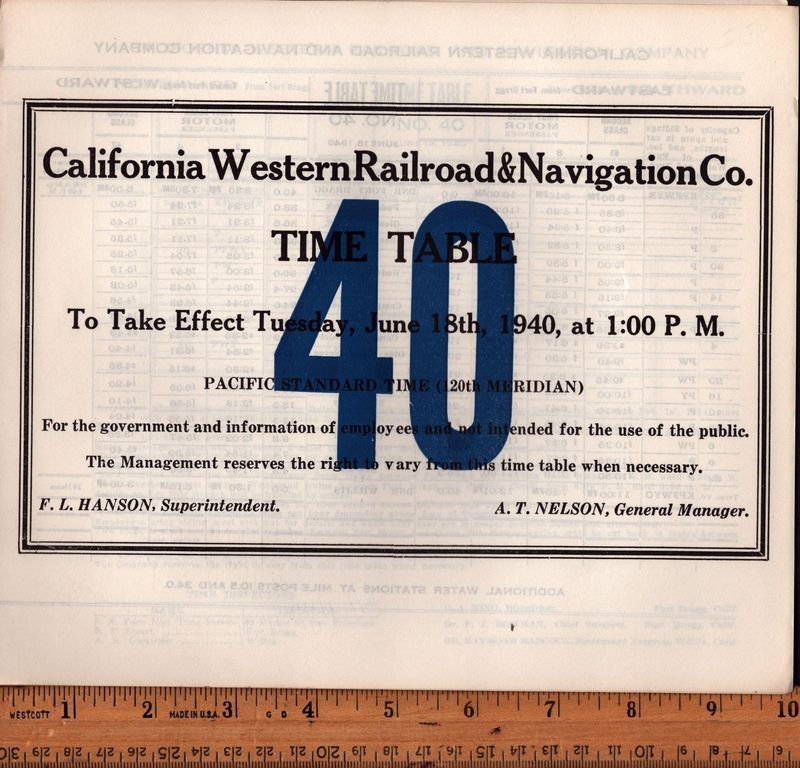 California Western Railroad & Navigation Co. 1940