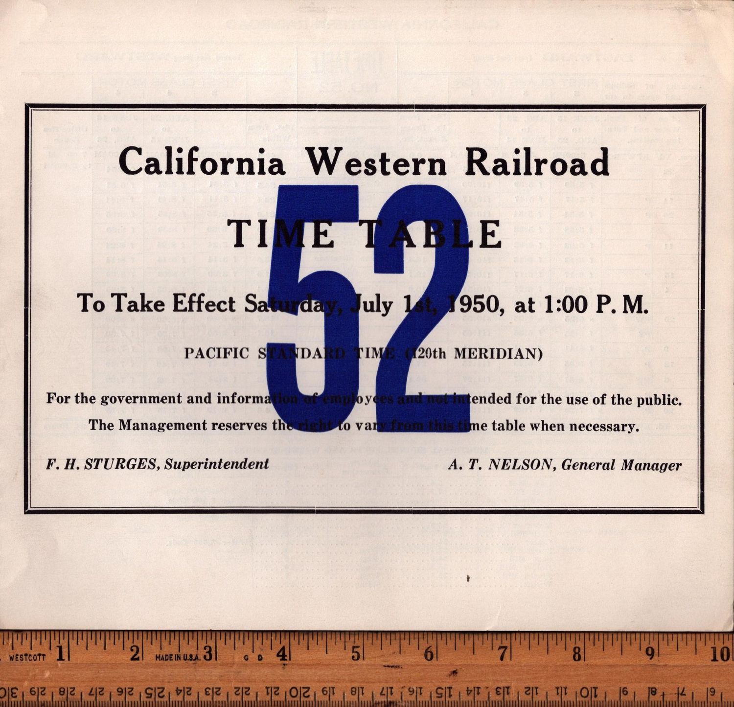 California Western Railroad & Navigation Co. 1950