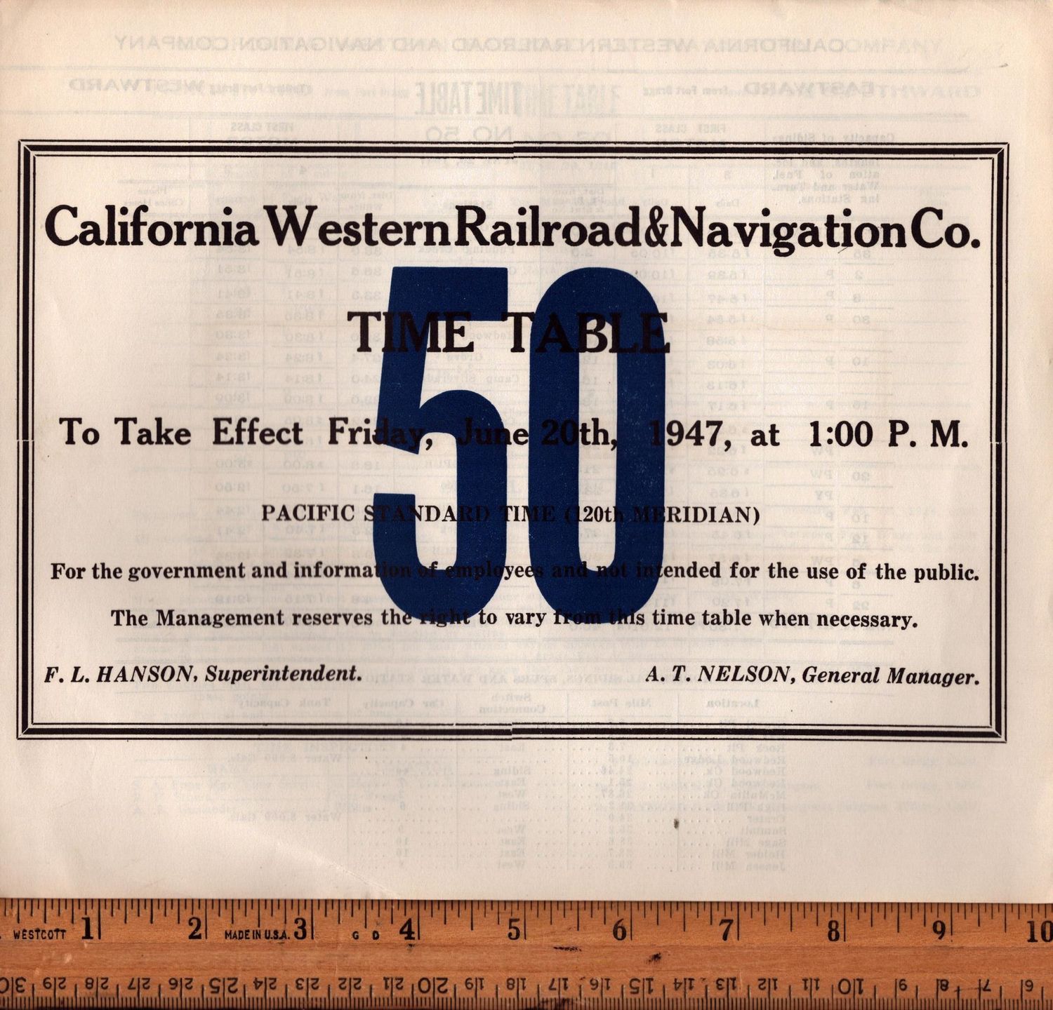 California Western Railroad & Navigation Co. 1947