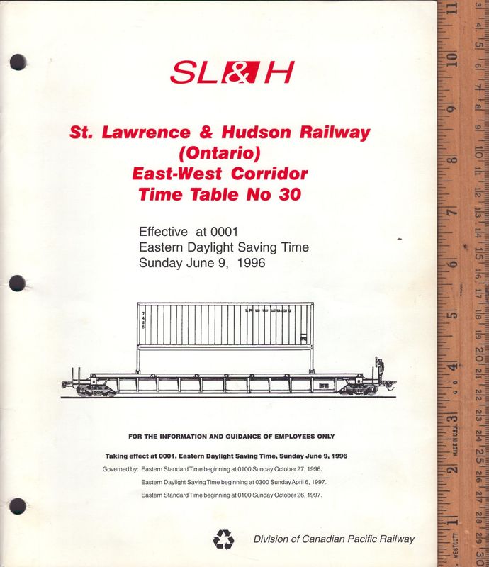 St. Lawrence & Hudson Railway (Ontario) East-West Corridor 1996