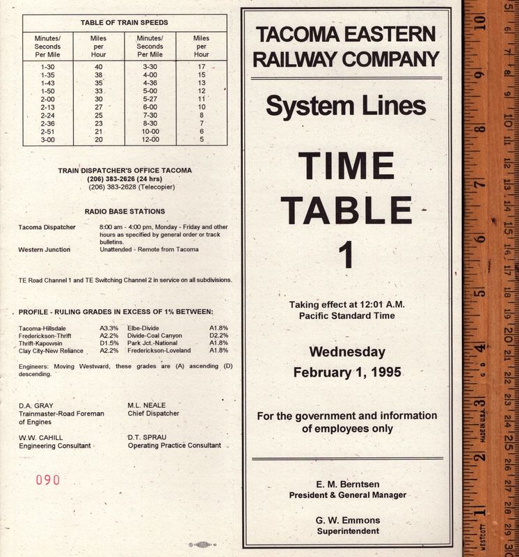 Tacoma Eastern Railway 1995