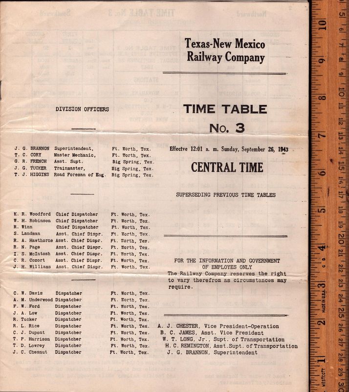 Texas-New Mexico Railway 1943