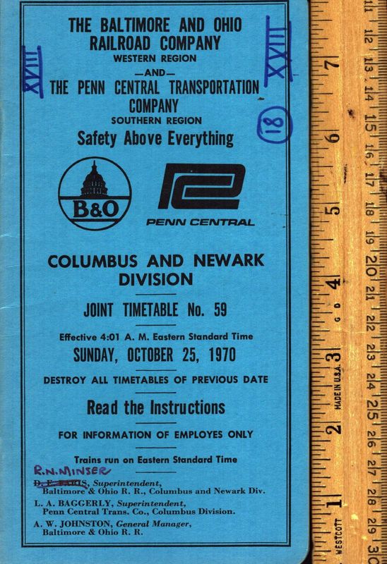 Baltimore & Ohio and Penn Central Columbus and Newark Division 1970