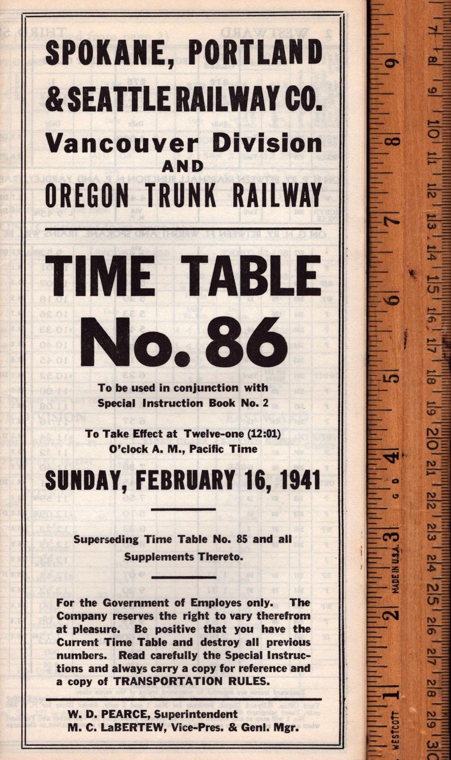 Spokane, Portland & Seattle Vancouver Division 1941