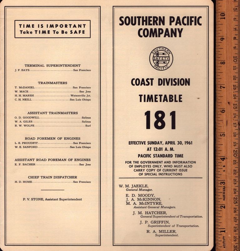 Southern Pacific Coast Division 1961