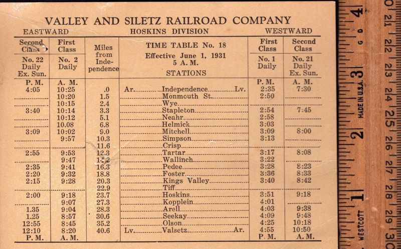 Valley & Siletz Railroad 1931