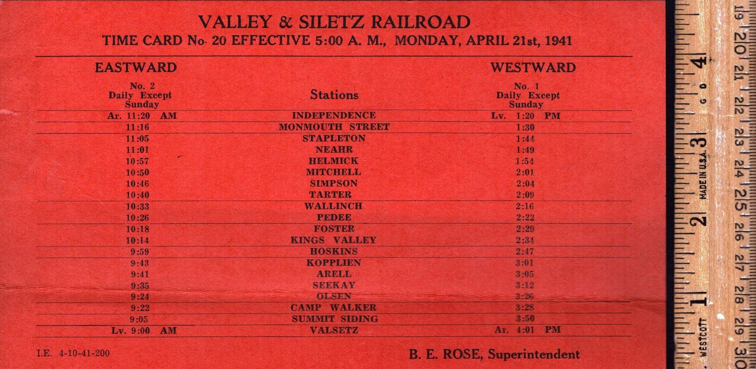 Valley & Siletz Railroad 1941