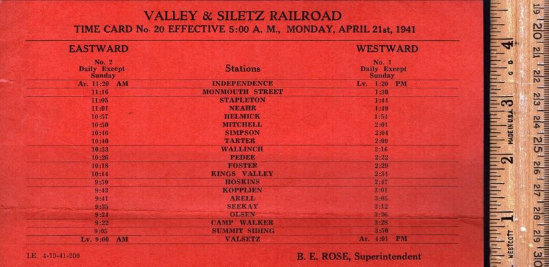 Valley & Siletz Railroad 1941