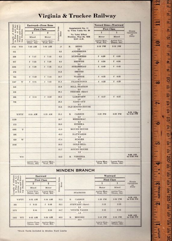 Virginia & Truckee Railway 1938