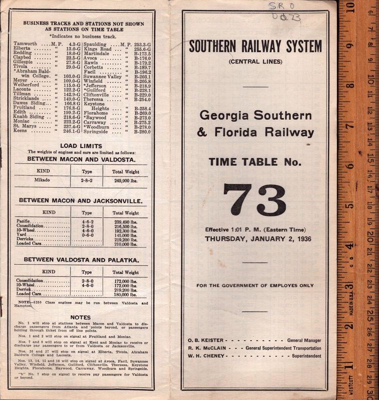 Southern Georgia Southern & Florida Railway 1936