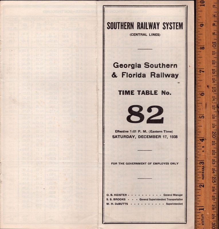 Southern Georgia Southern & Florida Railway 1938
