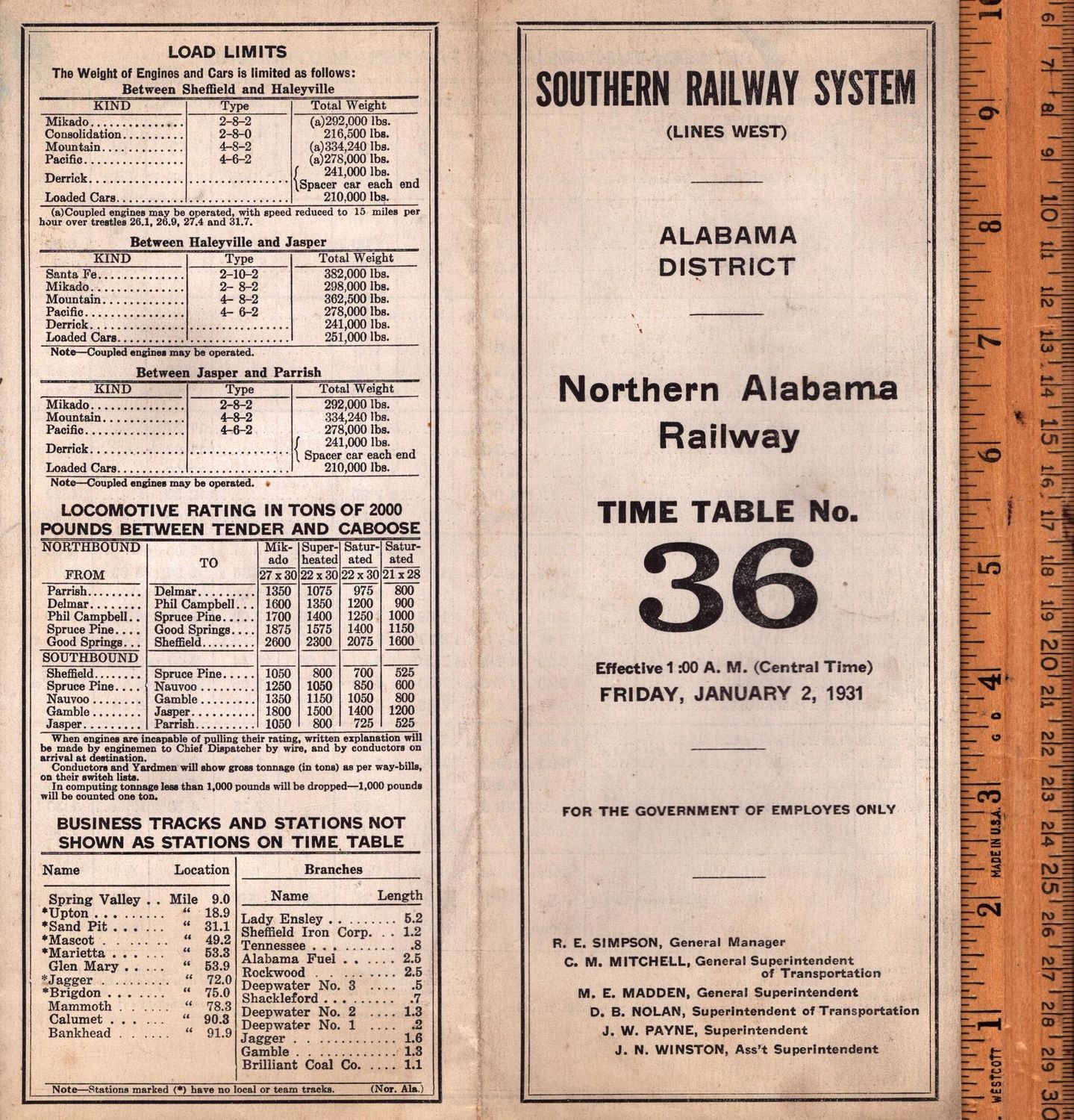 Southern Northern Alabama Railway 1931