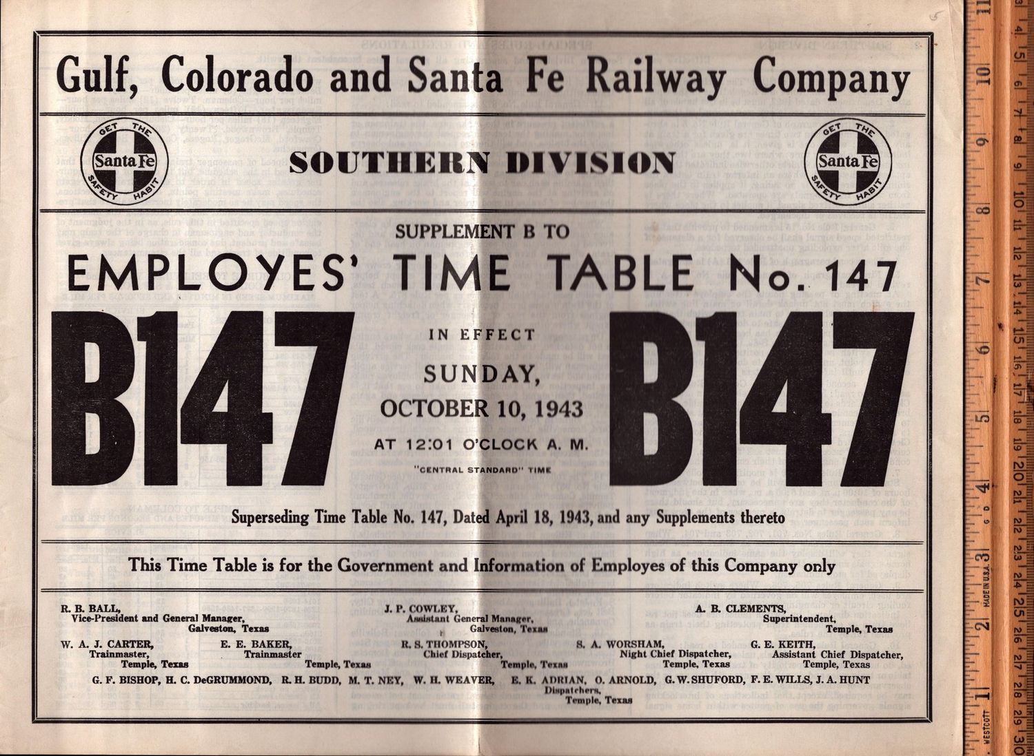 Gulf, Colorado and Santa Fe Southern Division 1943