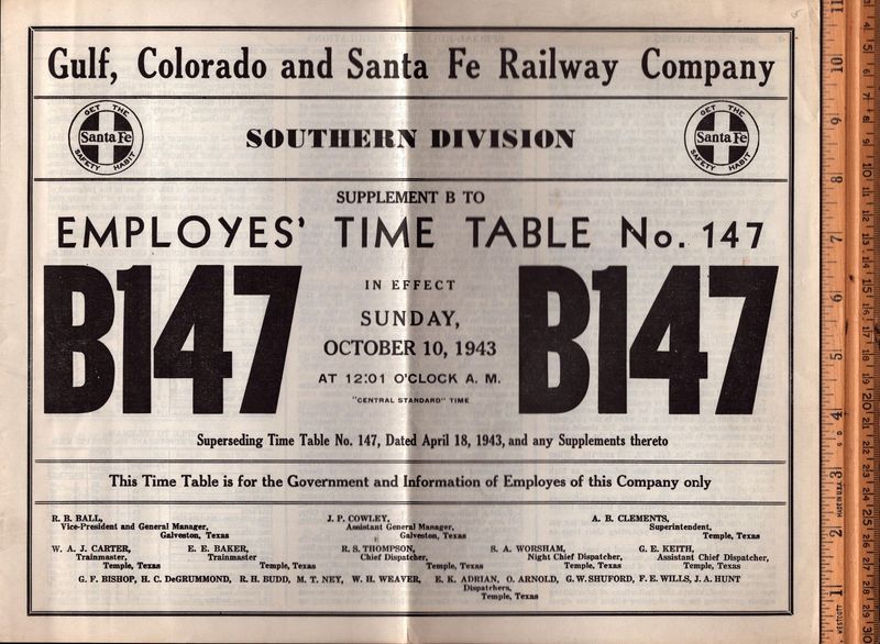 Gulf, Colorado and Santa Fe Southern Division 1943