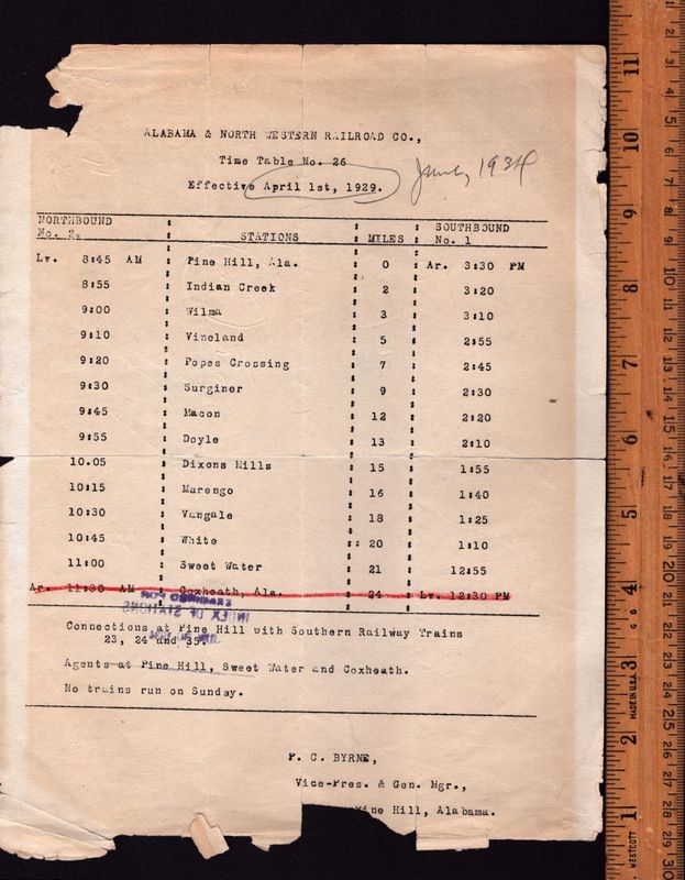 Alabama & North Western Railroad 1929