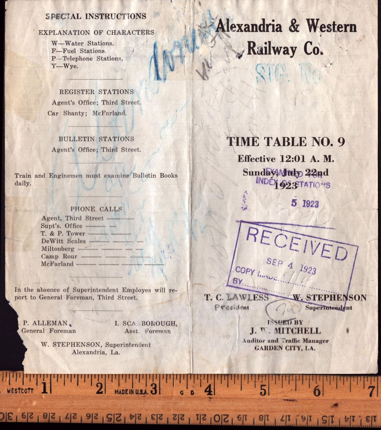 Alexandria & Western Railway 1923