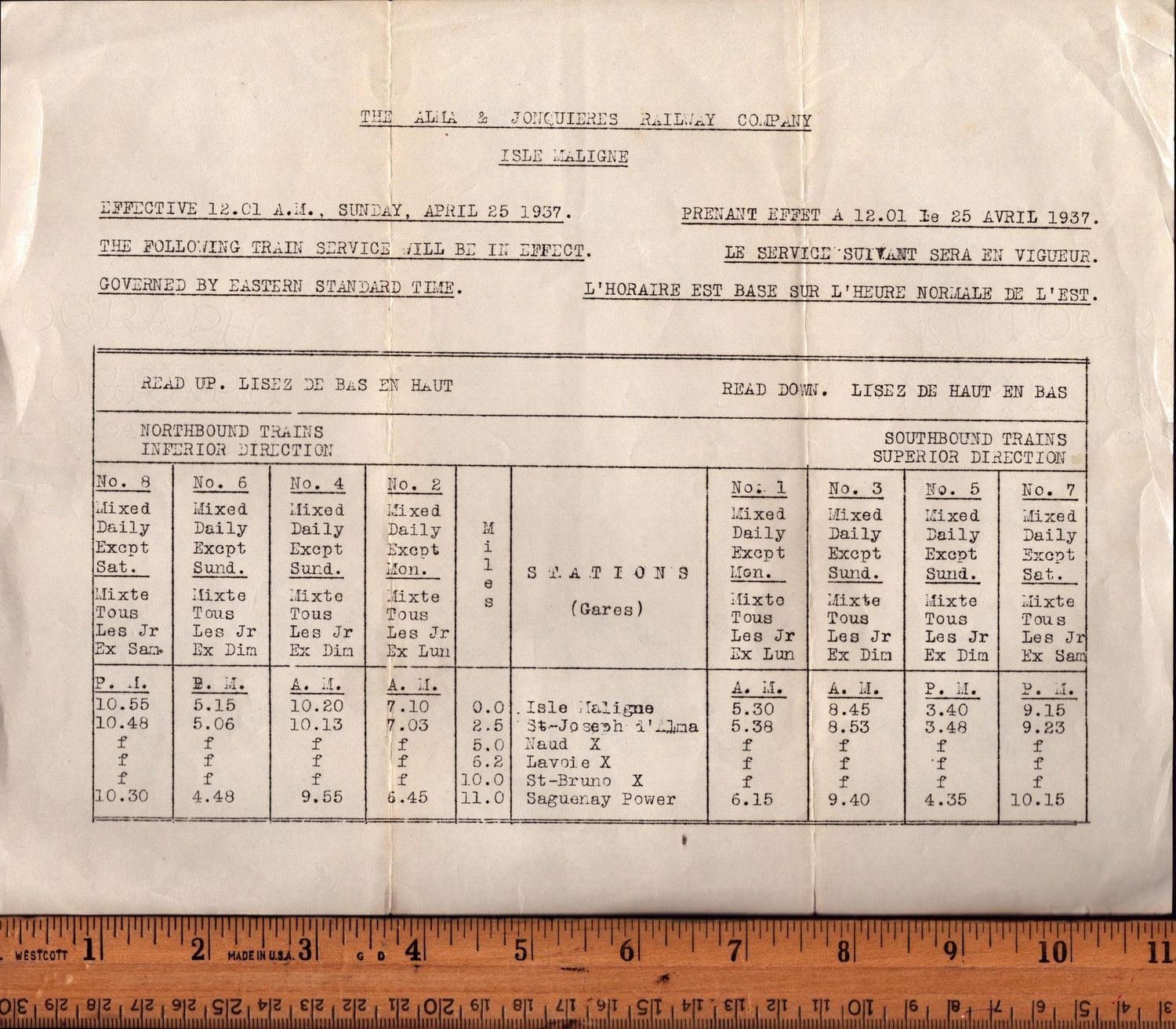 Alma & Jonquieres Railway 1937