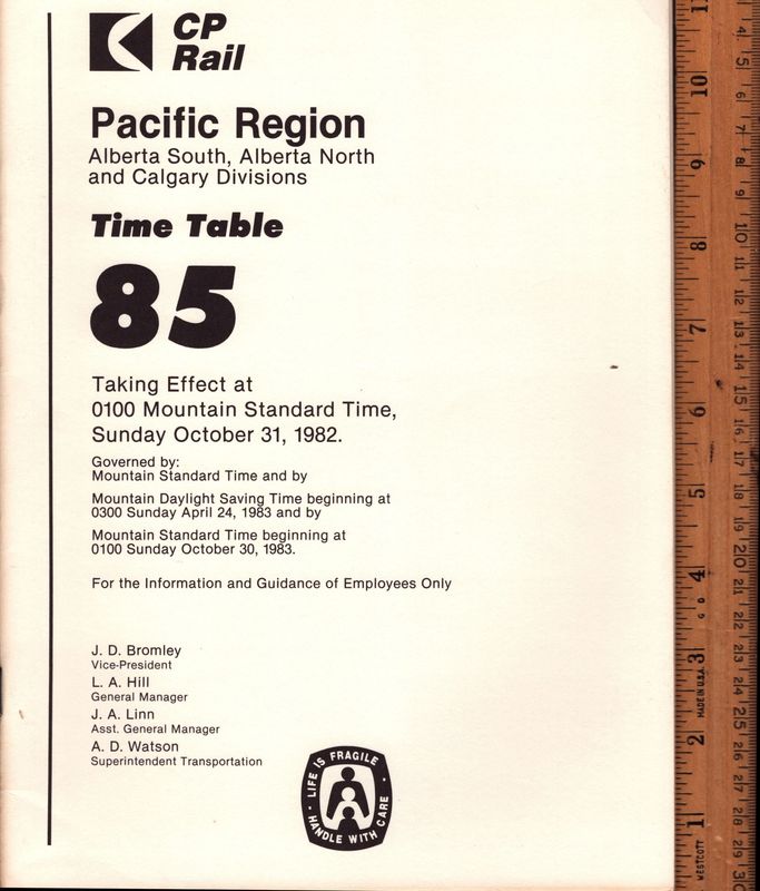 CP Rail Alberta South, Alberta North and Calgary Divisions 1982