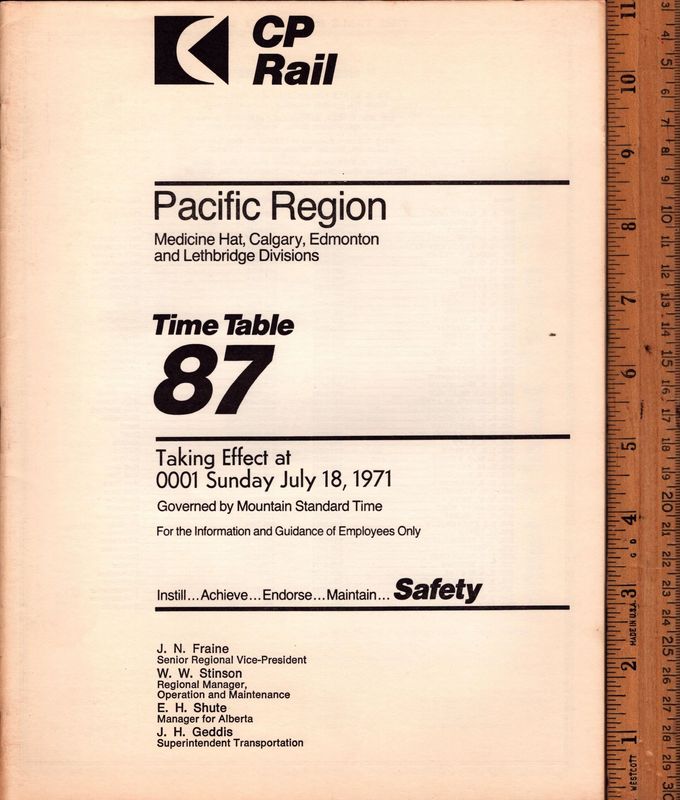 CP Rail Medicine Hat, Calgary, Edmonton and Lethbridge Divisions 1971