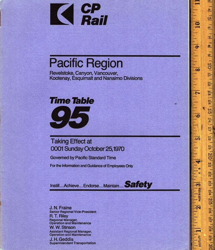 CP Rail Revelstoke, Canyon, Vancouver, Kootenay, Esquimalt and Nanaimo Divisions 1970
