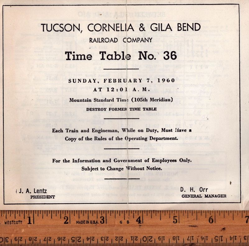 Tucson, Cornelia & Gila Bend Railroad 1960