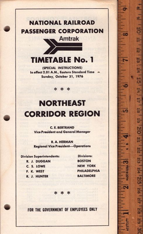 Amtrak Northeast Corridor Region 1976