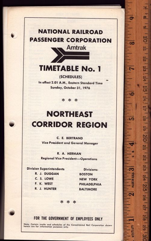 Amtrak Northeast Corridor Region 1976