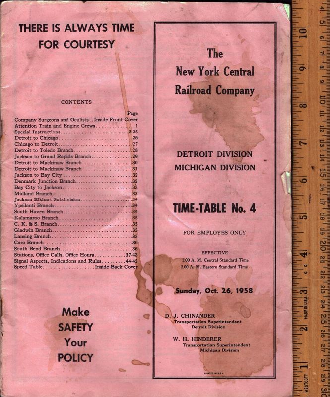 New York Central Detroit and Michigan Divisions 1958