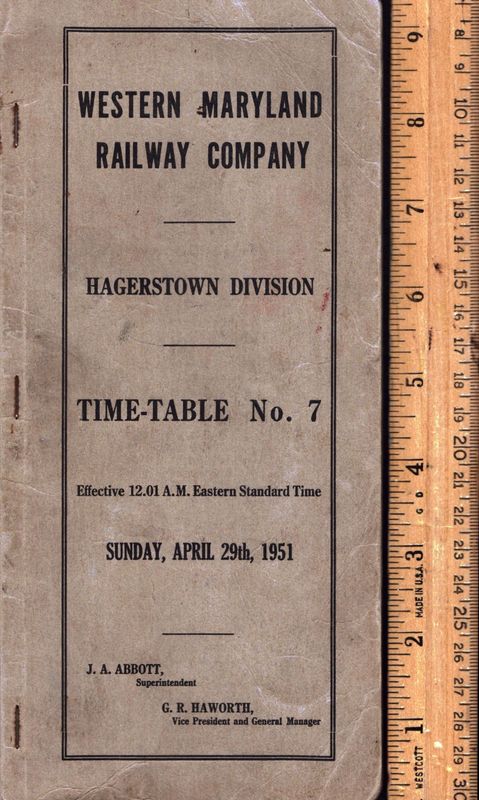 Western Maryland Hagerstown Division 1951