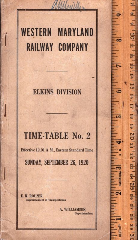 Western Maryland Elkins Division 1920