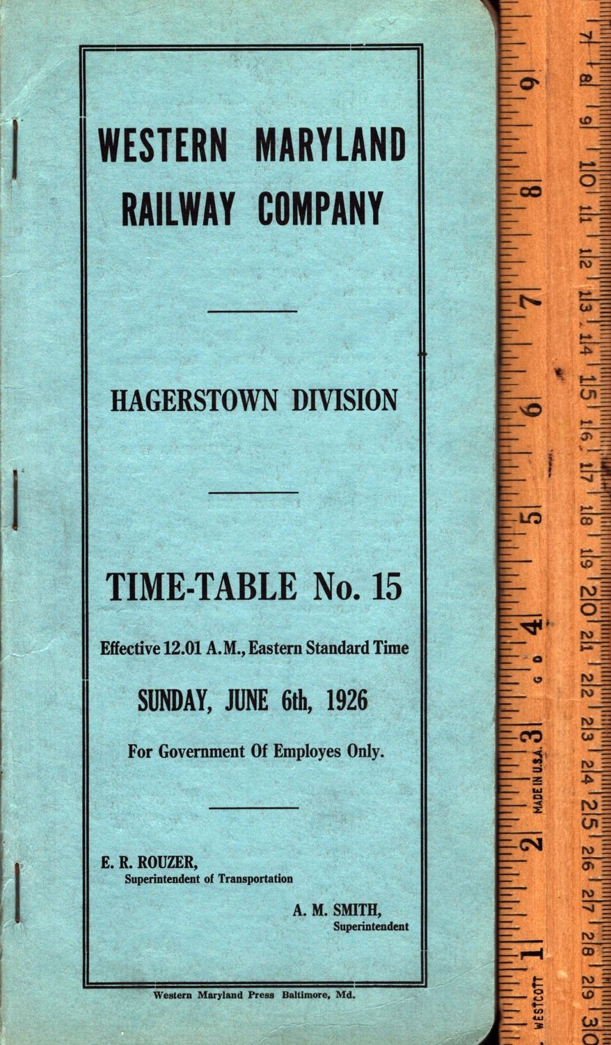 Western Maryland Hagerstown Division 1926