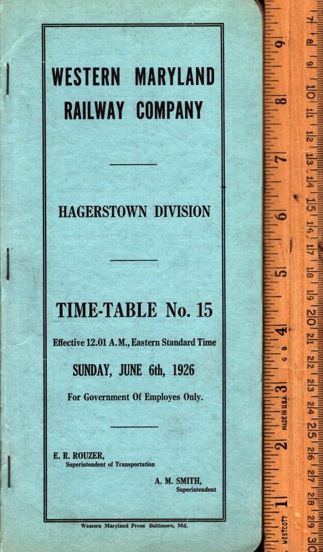 Western Maryland Hagerstown Division 1926