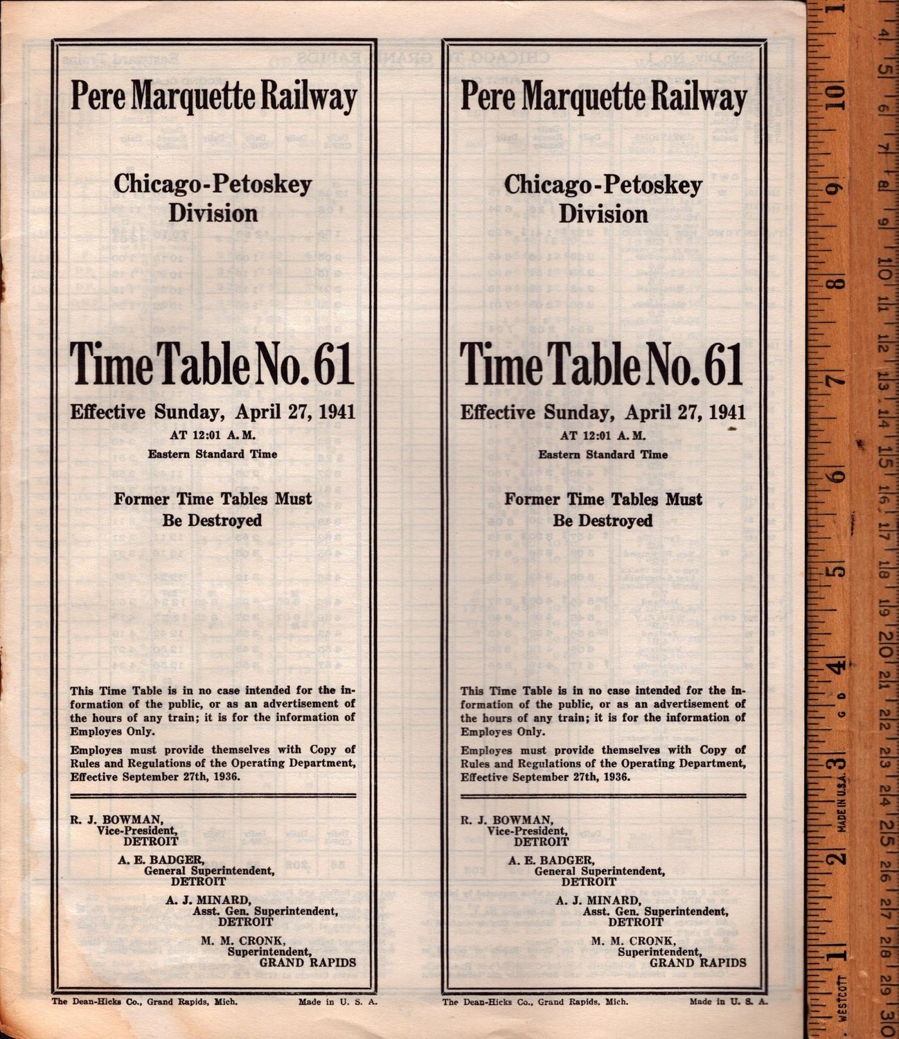 Pere Marquette Chicago-Petosky Division 1941