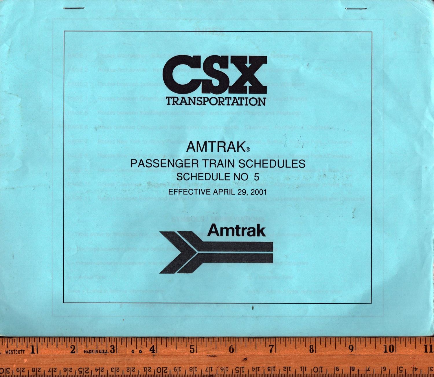 CSX Amtrak Passenger Train Schedules 2001