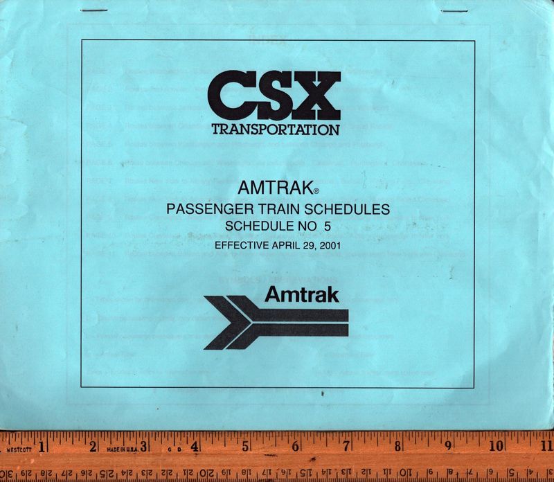 CSX Amtrak Passenger Train Schedules 2001
